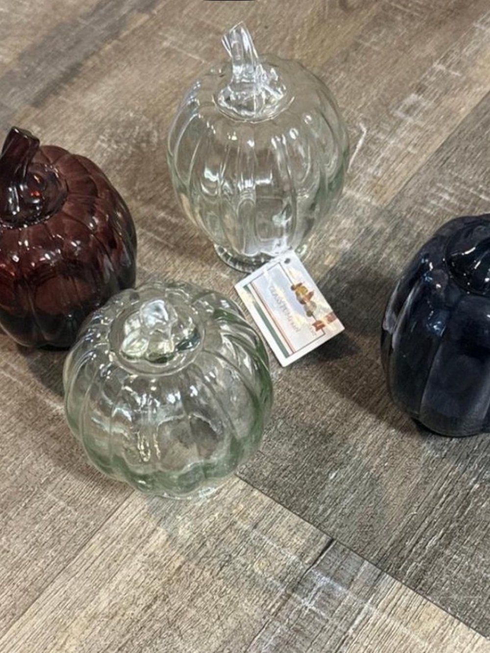 Glass Pumpkin Decorative Accent - Clear, Brown, Blue
